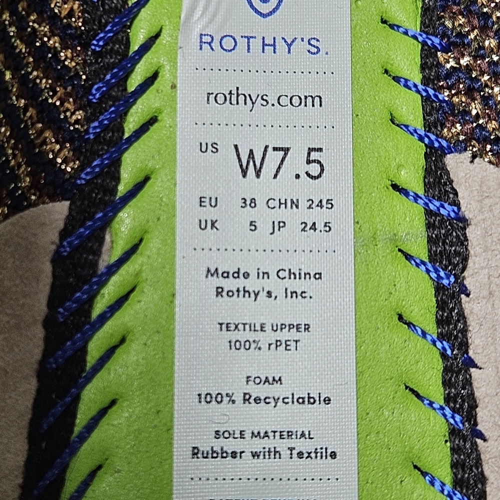 Rothy's The Bow Flat Evening Metallic Women's Sz 7.5 Ballet Plaid Navy Gold - Picture 10 of 12